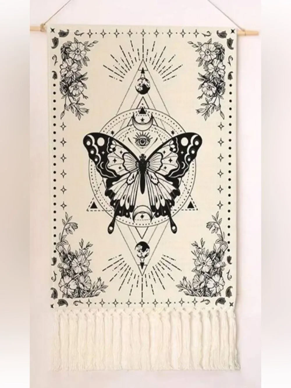 Butterfly celestial fringe Tapestry with Wooden Dowels and Connector